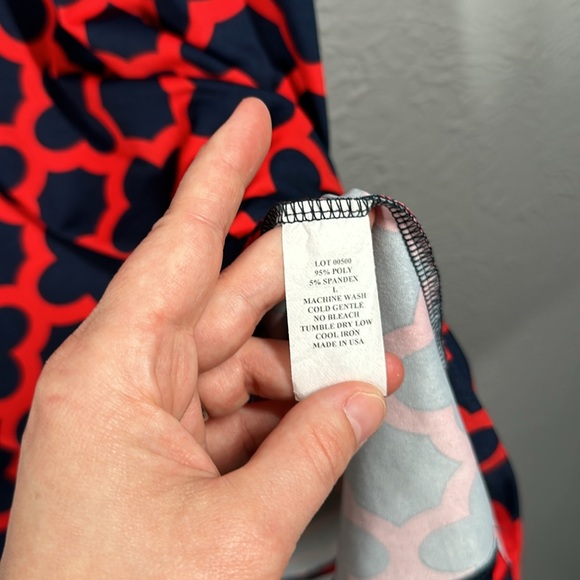 Flirty Pink Navy Blue & Red Patterned 3/4 Sleeve Dress Women's Size Large - Picture 5 of 6